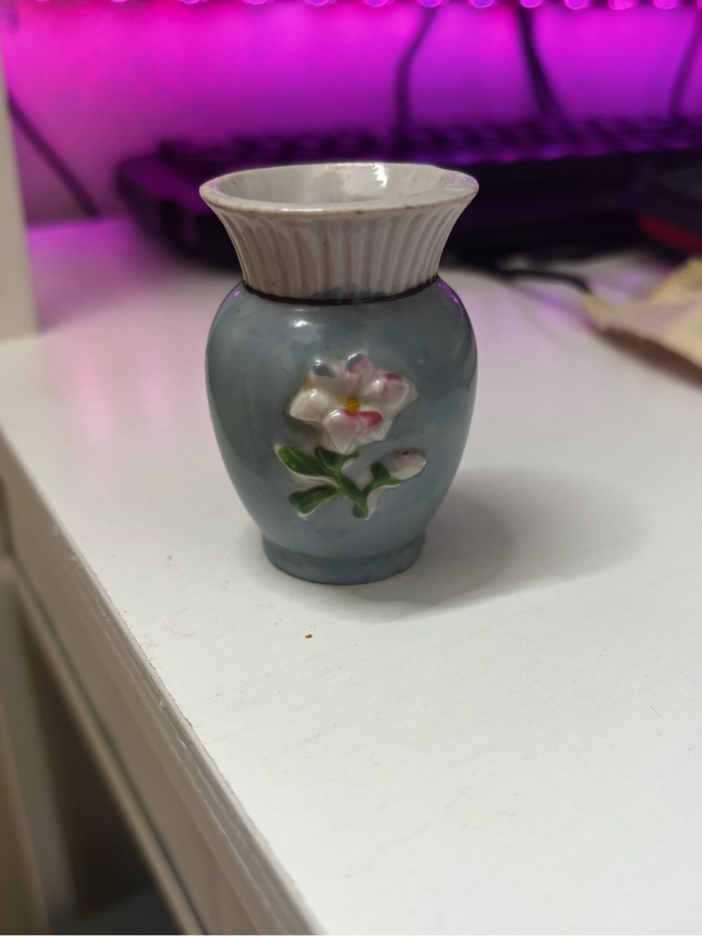 2 & 1/2 inch Blue Floral Ceramic Vase